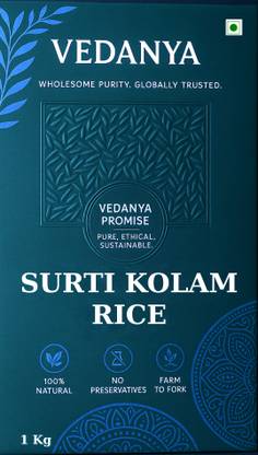 Vedanya Surti Kolam Rice–Naturally Aromatic & Non-Sticky| Great for Khichdi & Dal Chawal Surti Kolam Rice (Full Grain)