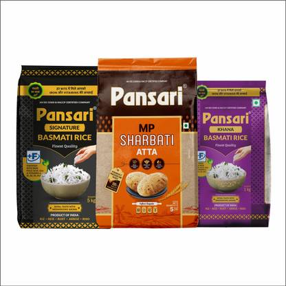 Pansari Combo Pack of Long Grain Signature Basmati Rice & MP Sharbati Atta Basmati Rice (Long Grain, Raw)