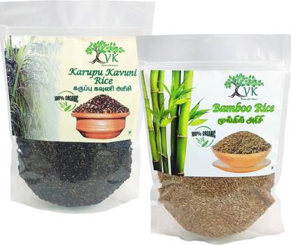 VK Stores Organic Black kavuni & Bamboo Rice Long Grain and Unpolished Red Raw Rice (Full Grain, Raw)