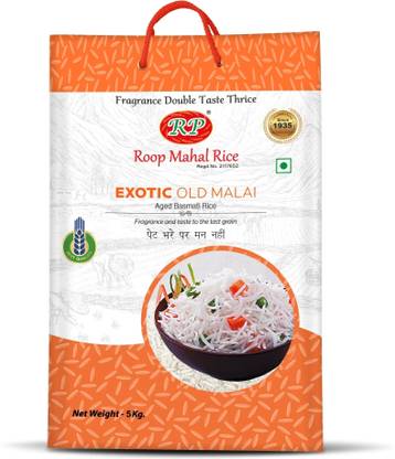 Roop Mahal Rice Exotic Old Malai High Quality Fragnant and Flavorful Aged Basmati Rice (Long Grain, Raw)