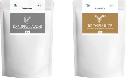 ARANYAKA Karuppu Kavuni and Brown Sona Masoori | 5 kg Each| Diabetic riendly | Black Boiled Rice (Medium Grain, Unpolished)