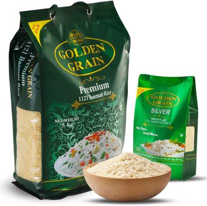 Golden Grain Premium Basmati Rice 5Kg + Silver Regular Basmati Rice 1Kg Combo, Daily Cooking Basmati Rice (Long Grain)