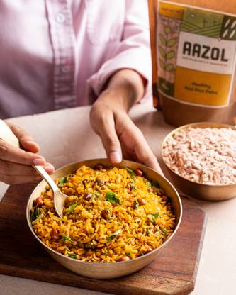Aazol Red Rice Poha Healthier, Gluten-Free, High Fiber, Easy to prepare Red Poha (Full Grain, Unpolished)