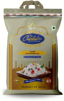 The Capital Rice Naturally Aromatic Silver  Basmati Rice, 10kg - Long Grain, Premium Quality Basmati Rice (Long Grain, Steam)