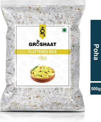 Groshaat Poha ( Flattened Rice ) - 500 Grm (Pack of 1) Low GI Healthy Breakfast Poha (Long Grain)