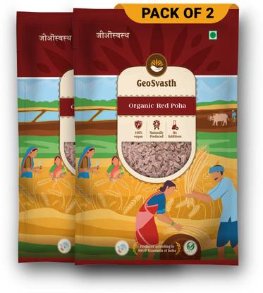 Geosvasth Pure Organic Red Poha 500g | Free Vegan | High Fiber | Healthy and Nutritious Red Raw Rice (Full Grain, Raw)