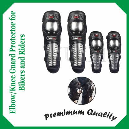 Alowing Pro X Steel Knee & Elbow Guard Flexible Adjustable Knee Shin Armor Protector Elbow Guard, Knee Guard Free Black, Silver
