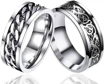 ROOTWAVE silver ring silver chain spinner ring silver black tungsten ring ring for men Alloy, Stainless Steel, Zinc Silver Plated Ring