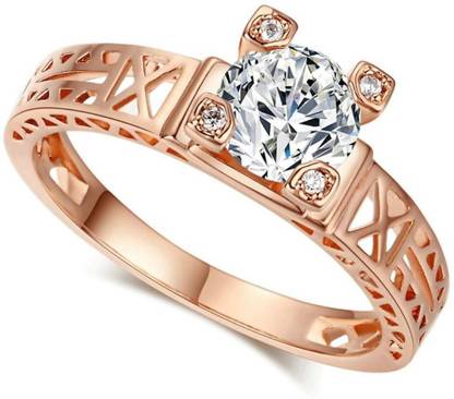 MYKI Eiffel Tower Diamond Love Ring For Women & Girls Sterling Silver Cubic Zirconia Gold Plated Ring