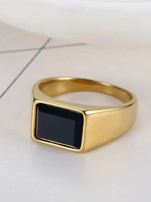 Roadster Rectangle Black Stone Stainless Steel Ring