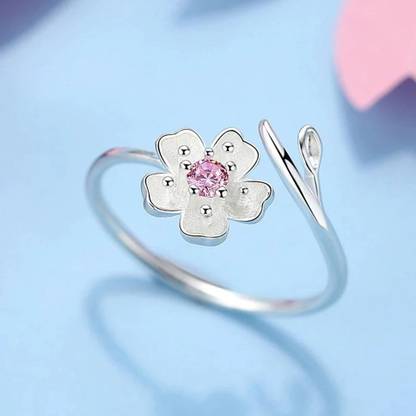 MYKI Beautiful Girly Pink Stone Silver Adjustable Ring For Women & Girls Stainless Steel Swarovski Zirconia Sterling Silver Plated Ring