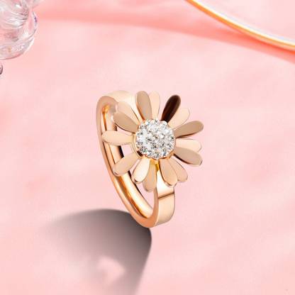 MYKI Sunflower Diamond Rosegold Ring For Women & Girls Stainless Steel Swarovski Zirconia Gold Plated Ring