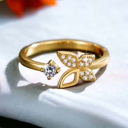 MYKI Adjustable Ring For Women & Girls with Rose box Stainless Steel Cubic Zirconia Gold Plated Ring