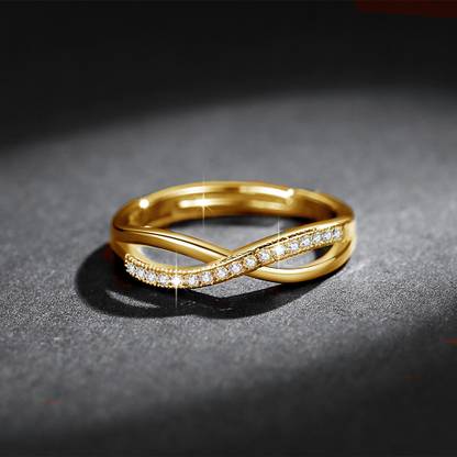 MYKI Princess Zircon Cross Design Adjustable Ring For Women & Girls with Rose box Stainless Steel Cubic Zirconia Gold Plated Ring
