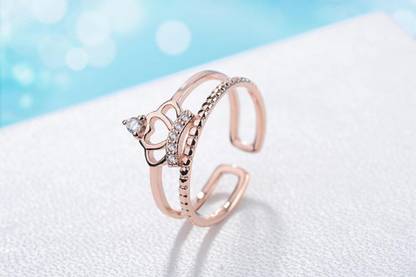 MYKI Princess Crown Adjustable Ring For Women & Girls (Rosegold) Stainless Steel Cubic Zirconia 24K Rose Gold Plated Ring