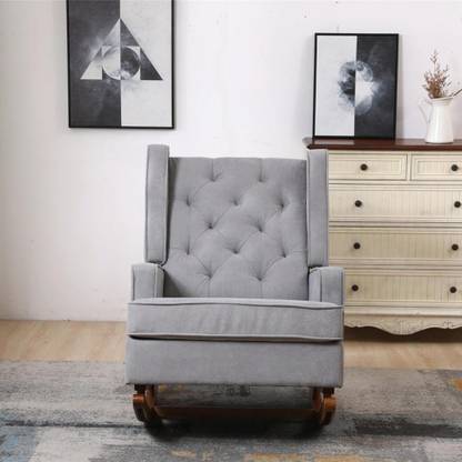 manzees Premium Beautiful Rocking Chair, Bedroom Chair | Recliner Room Chair ( Grey ) Solid Wood 1 Seater Rocking Chairs