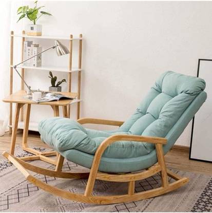 Shafz wood gallery Teak Wood Antique Modern Rocking Chair for Your Living Spaces,Terraces (Teal) Foam 1 Seater Rocking Chairs