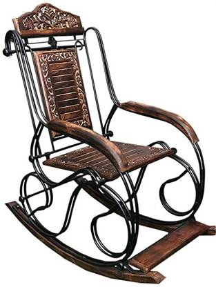 REHMAT ART AND CRAFTS Wrought Iron Foldable Rocking Chair Solid Wood 1 Seater Rocking Chairs