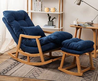 India wood mart Rocking Chair, Wooden Rolling Chair, Wooden Easy Chair With Stool Solid Wood 1 Seater Rocking Chairs