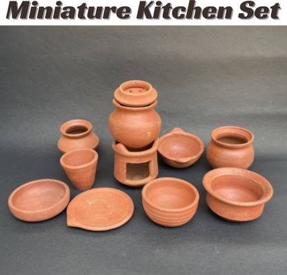 kuyavan Terracotta/Clay Miniature kitchen / Real Cooking set (12 Pieces in A Set)
