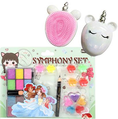 Ample Wings Cute Makeup Kit for Girls play Washable Makeup Set unicorn Antistatic Hair brush