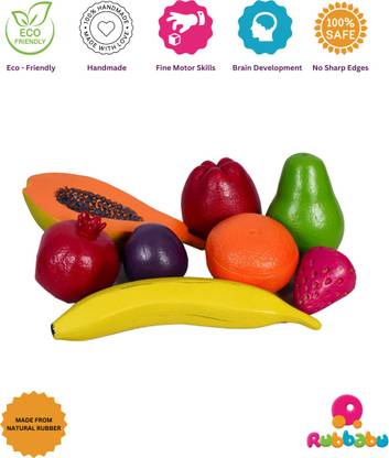 Rubbabu Fruits Natural Rubber Non Toxic 8 Fruits (Multicolour)