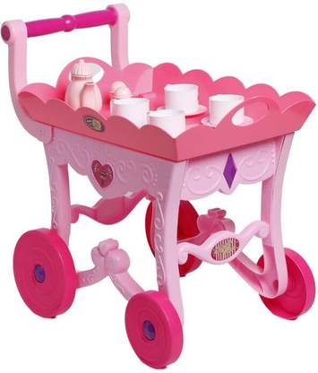 Pepstter Tea Trolley 32 Pcs Set Tea Cart for Kids Princess Serving Trolley