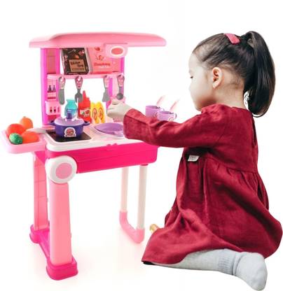 MM toys Kitchen Play Set Trolley For Girls 24 Pcs Accessories | Pretend Play Gift Set