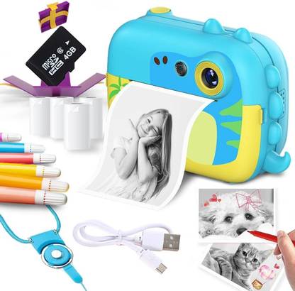 Wembley Dino Kids Camera Instant Print Photo with Rolls & Sketch Pens for Girls Boys