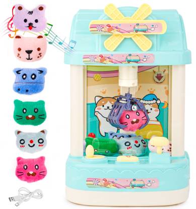 FIDDLERZ Claw Machine with 6 Mini Plush Animals for Kids Claw Automatic Clip Doll Toy