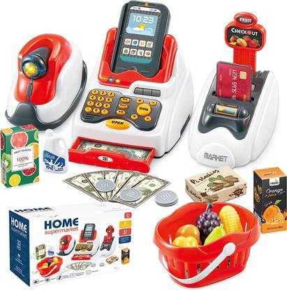 INFINITY USE Cash Register with Scanner Card Machine Fruits Functional Checkout Game for Kids