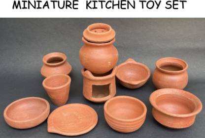 Cactus Terracotta/Clay Miniature kitchen / Real Cooking set (12 Pieces in A Set)