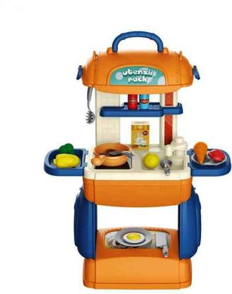PANSHUB Kitchen Set for Kids 3 in 1 Multi Function Pretend Mobile Kitchen Play Set