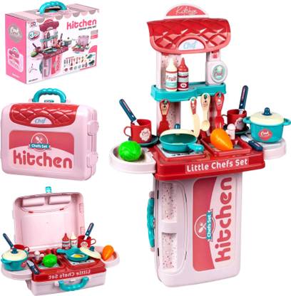KAVANA 3 in 1 Kitchen Suitcase for Kids Mini Play Set Portable Cooking Toys for Girls