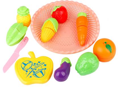 FIDDLERZ Pretend Play Sliceable Realistic Vegetables Cutting Play Toy Set Can Be Sliced in 2 Pieces , Pretend Cutting Play Food Set for Kids - 11 Pcs (Multicolor)