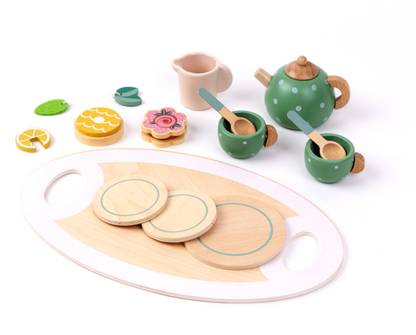 Wooden Wonders Wooden Tea Set for Girls Toddler Tea Set Kids Kitchen Playset for 2-10 Year Old