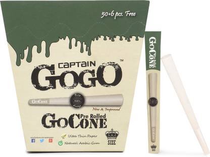 कैप्टन गोगो gogo paper Pre Rolled 56 pack of 56 cone Unbleaches rolling paper hemp प्री-रोल्ड King Size पेपर रोल
