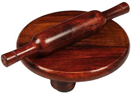 woodcarver Sheesham Wood Chakla Belan Set – Handmade Rolling Pin & Board (9/12 Inch) Rolling Pin & Board