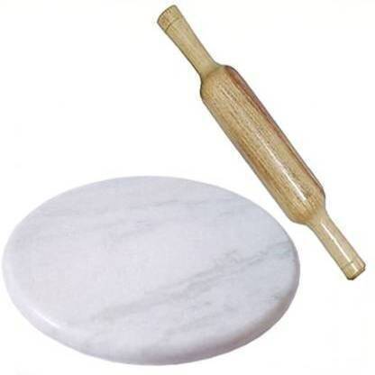 PARWATI COLLECTION RJ kitchenware Store Marble Chakla with Wooden belan Rolling Pin & Board