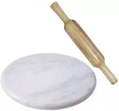 ramnath White Marble Roti Maker with Wooden Belan Rolling Pin & Board (Pack of 2) Rolling Pin & Board