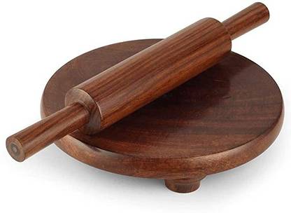 indostore99 Roti Rolling Board 100% Eco Friendly Durable Wooden Roti Maker Organic Wooden Rolling Pin & Board