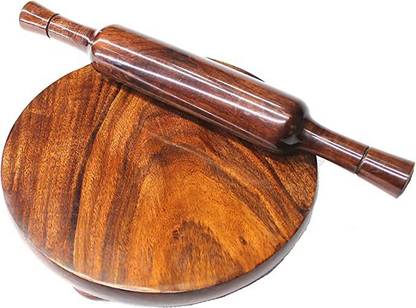 Anaya AfroZ Wooden Chakla,Serving Board, Round Chapati Chakla Rolling Pin & Board