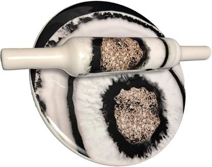 MIKEL ENTERPRISES 10 Inch Marble Chakla With Belan for Kitchen flowers multicolor black white Rolling Pin & Board