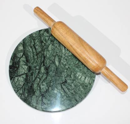 Yuvrajent GREEN MARBLE ROLLING PIN AND BOARD CHAKLA BELAN 24 CM Rolling Pin & Board