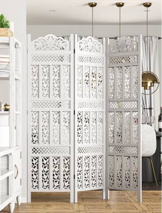 Artesia Handcrafted 3 Panel Wooden MDF Room Partition & Room Divider (White) Solid Wood Decorative Screen Partition