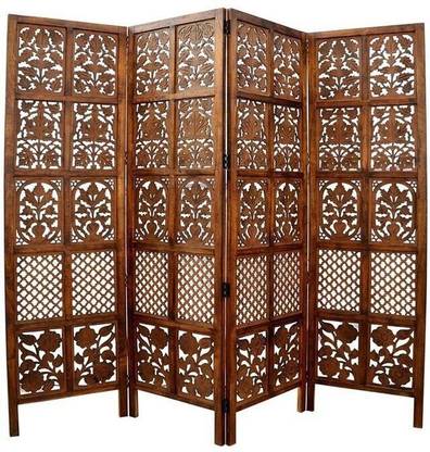 Decorhand Handcrafted 4 Panel Wooden MDF Room Partition & Room Divider (Brown) Solid Wood Decorative Screen Partition