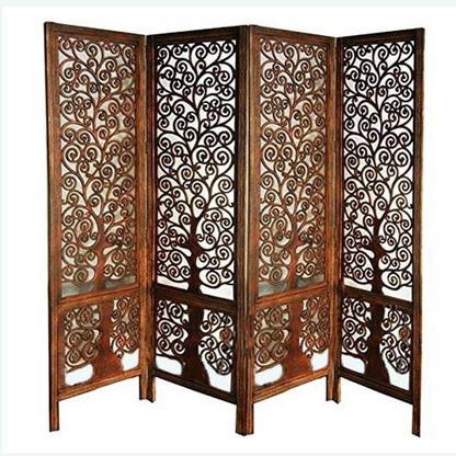 Decorhand Handcrafted 4 Panel Wooden MDF Room Partition & Room Divider ( Brown) Solid Wood Decorative Screen Partition