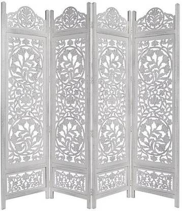 Decorhand Handcrafted 4 Panel Wooden Room Partition & Room Divider (White) Mango Wood Decorative Screen Partition Solid Wood Decorative Screen Partition