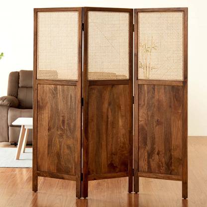 Home Centre Cane Solid Wood Plain Screen Partition