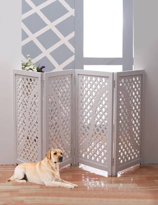 Decorhand Wooden Foldable Pet Dog Safety Gate -4 Panels Engineered Wood Decorative Screen Partition